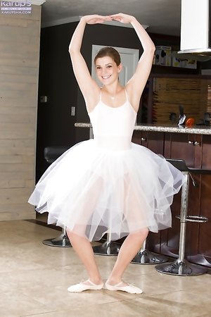 Naughty ballerina Aubrey Snow pinches her nipples and rubs pussy