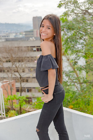 Venezuelan Teen Karin Torres Pulling her thong aside before masturbating