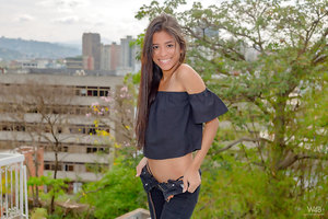 Venezuelan Teen Karin Torres Pulling her thong aside before masturbating