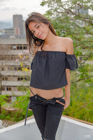 Venezuelan Teen Karin Torres Pulling her thong aside before masturbating