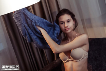 Gorgeous skinny girl Anchen spreads her long legs for you